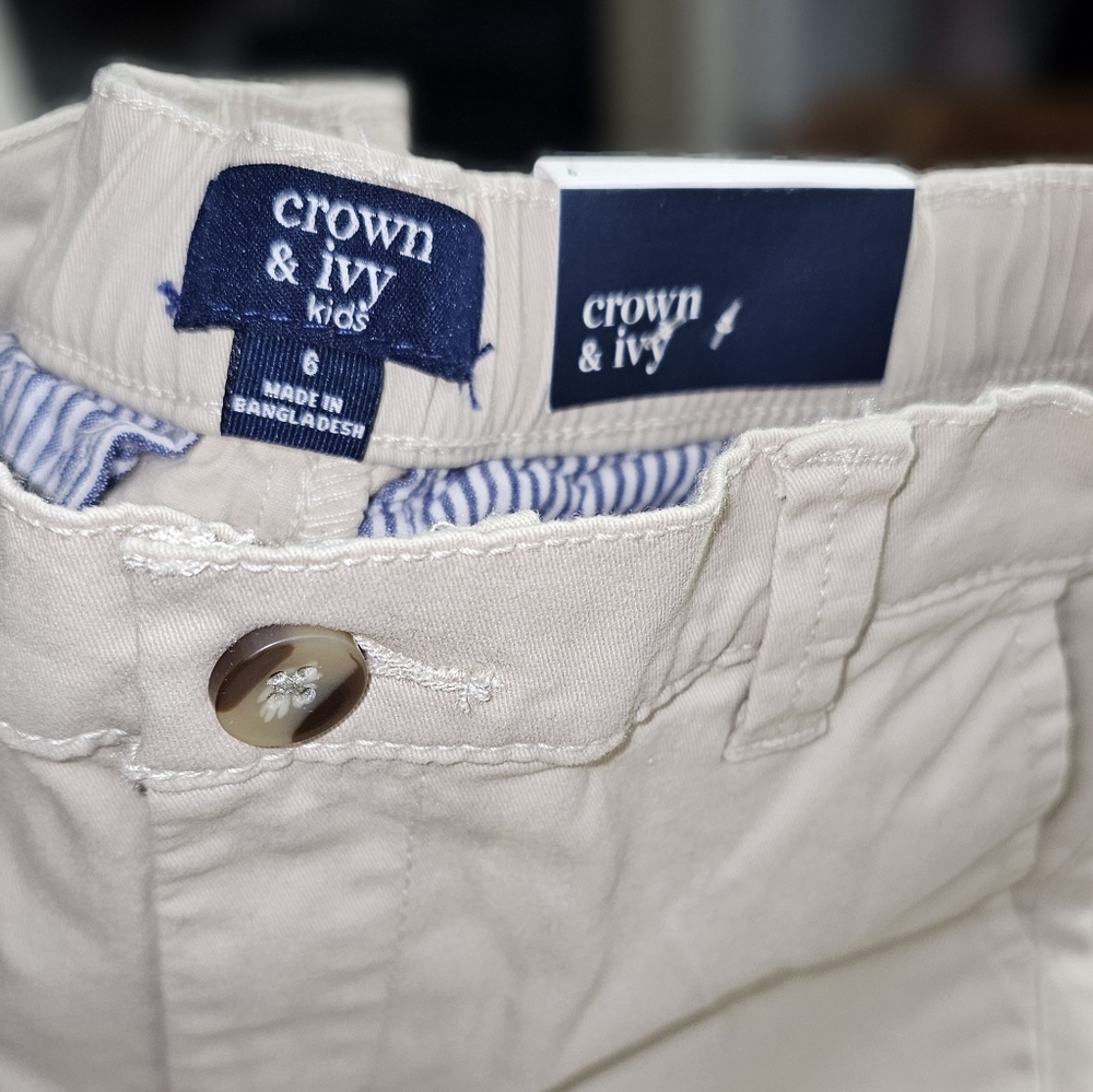 Crown & Ivy Kids Unisex Khaki Pants NEW with Tags Size 6 Uniform Dress Church